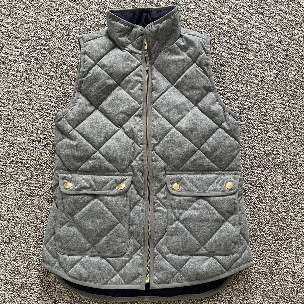 J Crew Quilted Padded Gray Gold Hardware Preppy Vest XXS